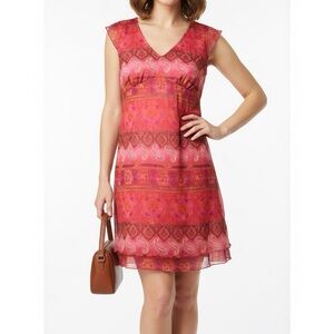 Vintage Y2K floral mesh mini dress cap sleeve pink orange 2000s